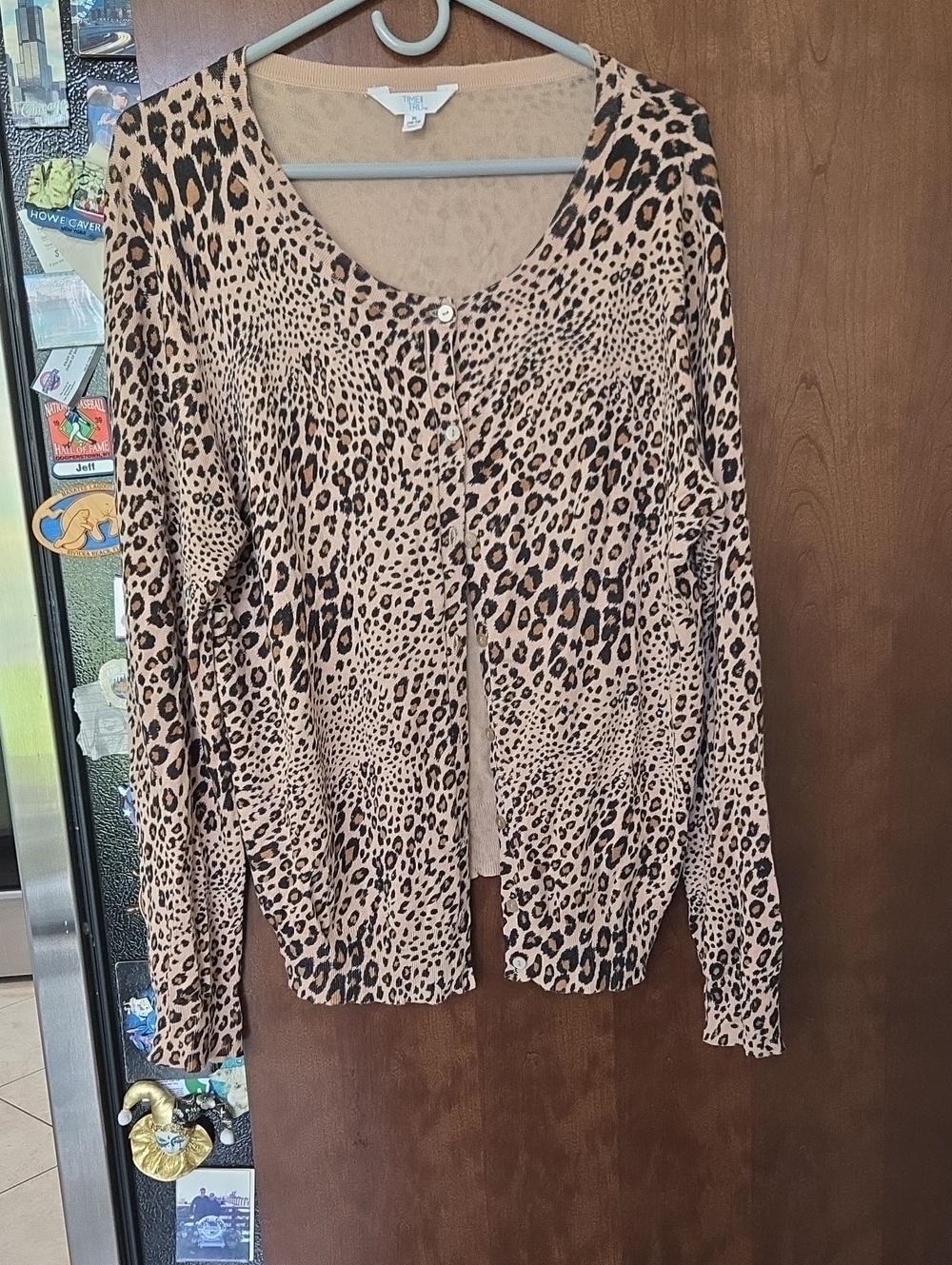 Time and Tru Beige and Black Leopard Print Long Sleeve Top